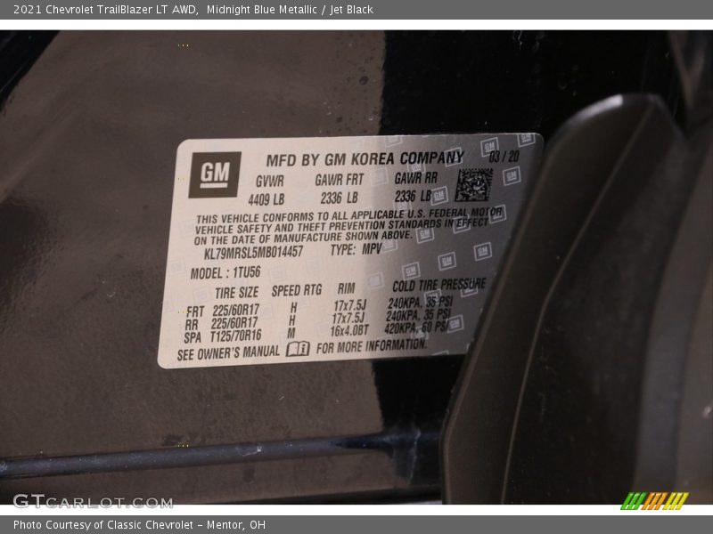 Midnight Blue Metallic / Jet Black 2021 Chevrolet TrailBlazer LT AWD