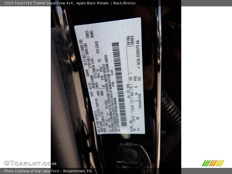 Agate Black Metallic / Black/Bronze 2023 Ford F150 Tremor SuperCrew 4x4