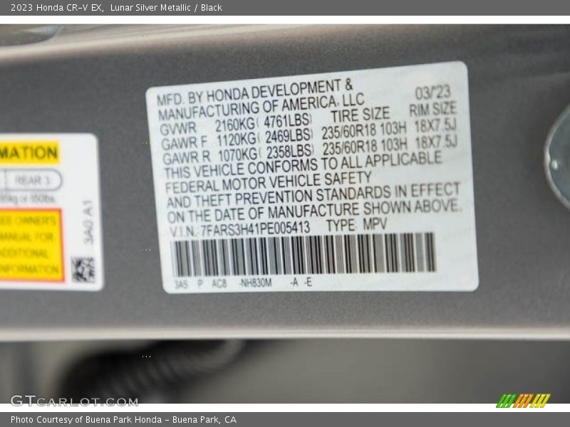 Lunar Silver Metallic / Black 2023 Honda CR-V EX