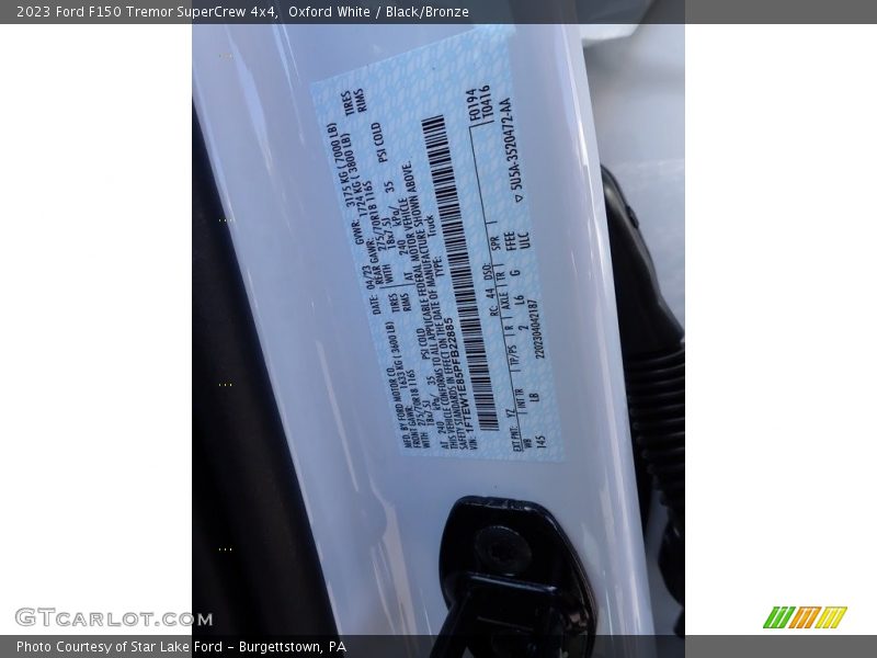 2023 F150 Tremor SuperCrew 4x4 Oxford White Color Code YZ