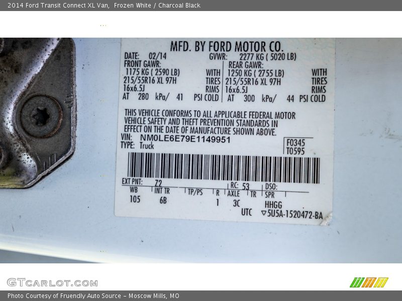 Frozen White / Charcoal Black 2014 Ford Transit Connect XL Van