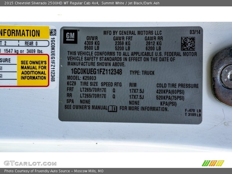 Summit White / Jet Black/Dark Ash 2015 Chevrolet Silverado 2500HD WT Regular Cab 4x4