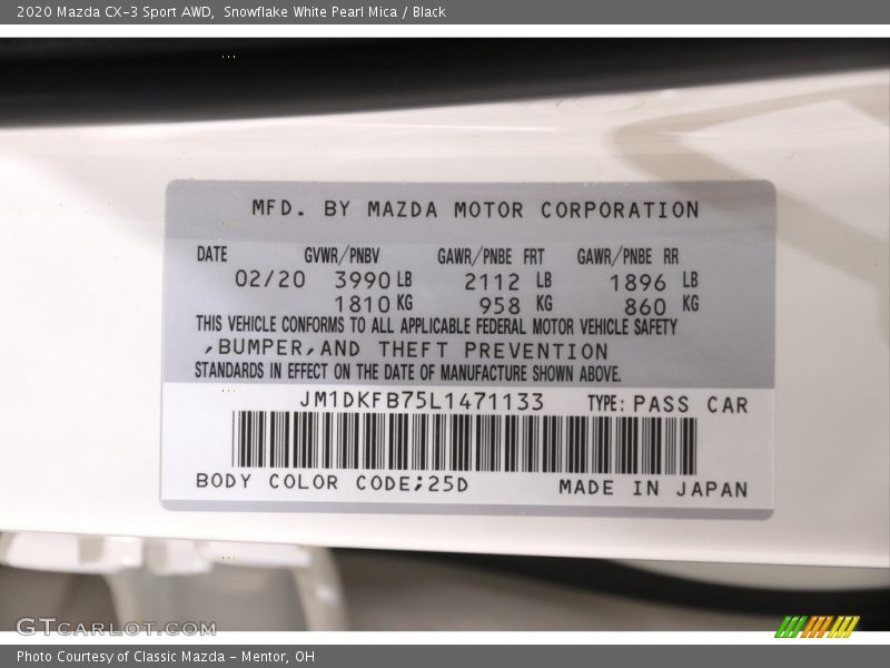 Snowflake White Pearl Mica / Black 2020 Mazda CX-3 Sport AWD