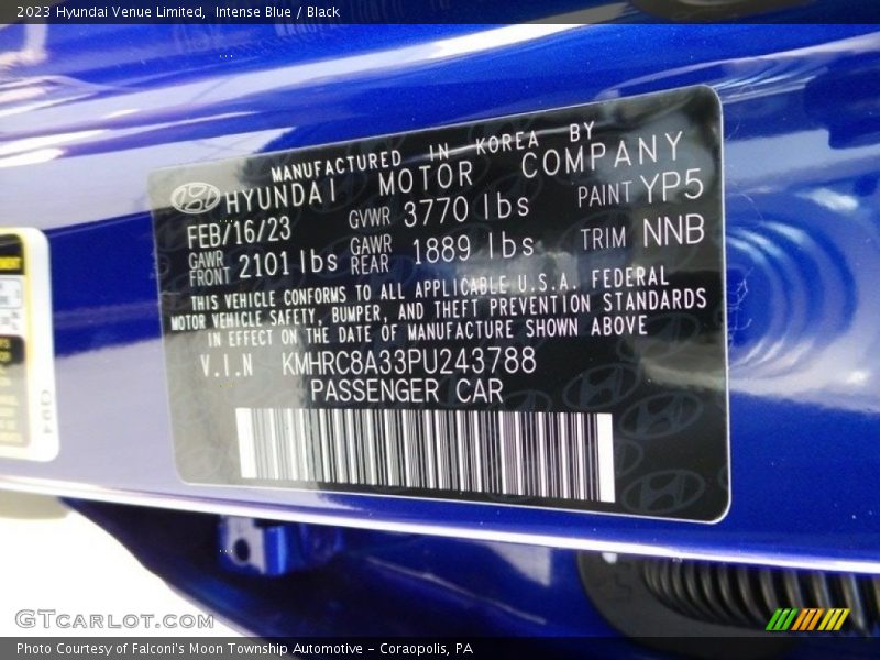 Intense Blue / Black 2023 Hyundai Venue Limited