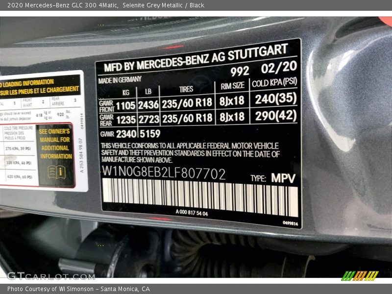 Selenite Grey Metallic / Black 2020 Mercedes-Benz GLC 300 4Matic