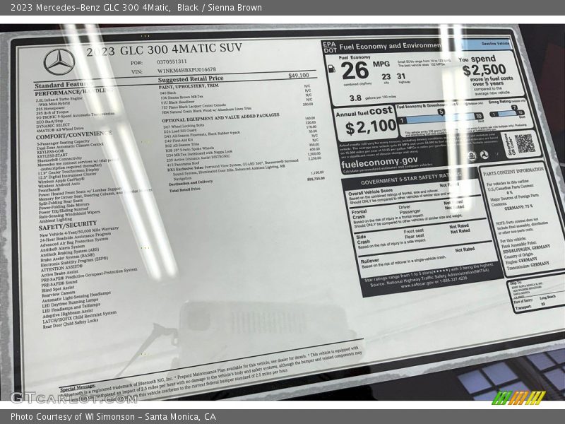  2023 GLC 300 4Matic Window Sticker