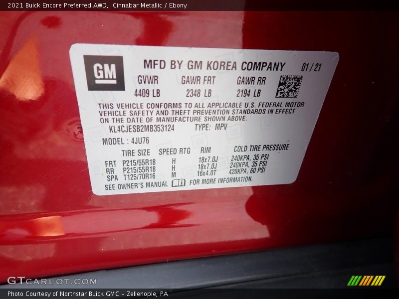 Cinnabar Metallic / Ebony 2021 Buick Encore Preferred AWD