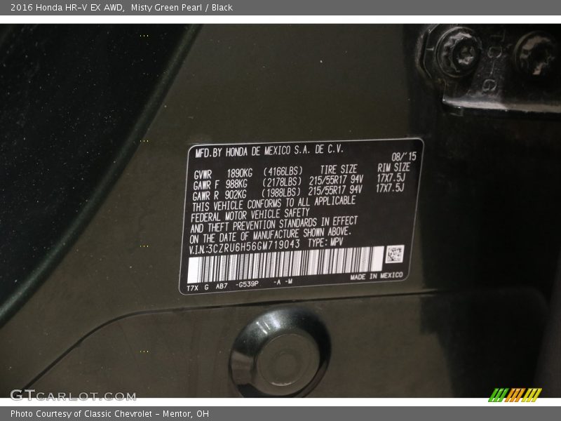 2016 HR-V EX AWD Misty Green Pearl Color Code G539P