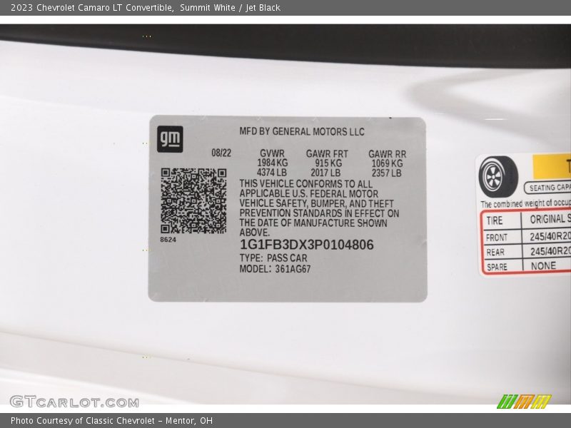 Summit White / Jet Black 2023 Chevrolet Camaro LT Convertible