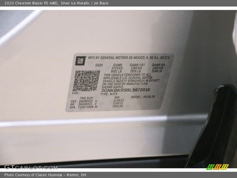 Silver Ice Metallic / Jet Black 2020 Chevrolet Blazer RS AWD