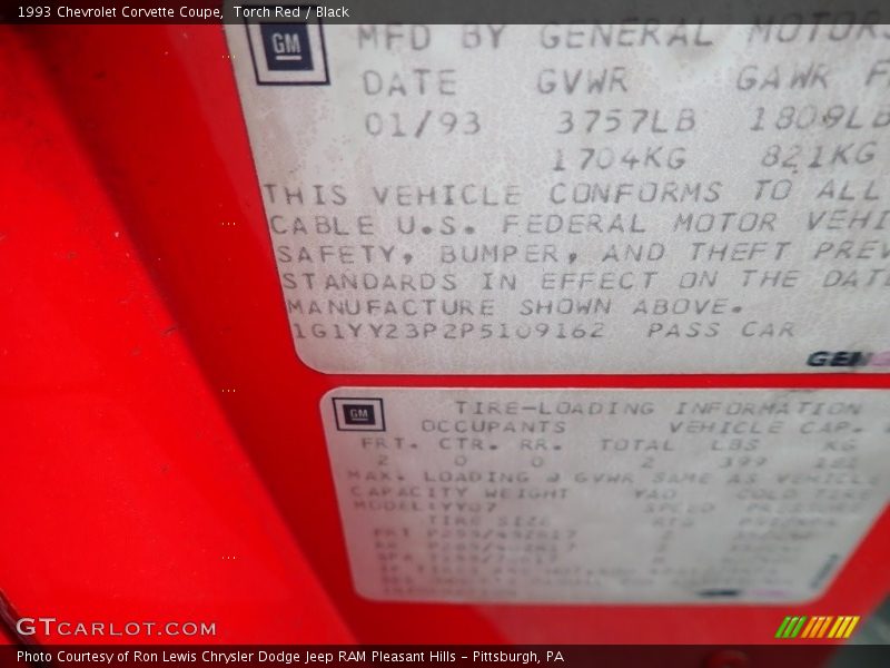 Torch Red / Black 1993 Chevrolet Corvette Coupe