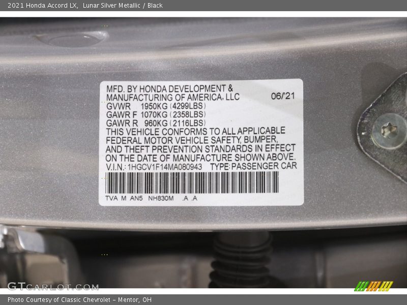 Lunar Silver Metallic / Black 2021 Honda Accord LX