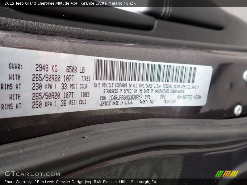 Granite Crystal Metallic / Black 2019 Jeep Grand Cherokee Altitude 4x4