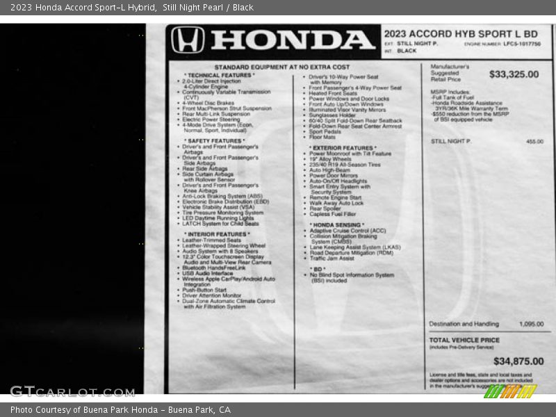  2023 Accord Sport-L Hybrid Window Sticker