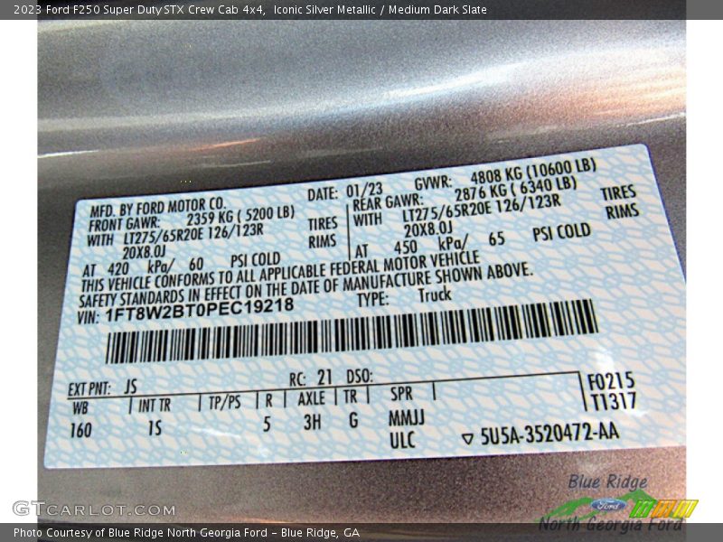 2023 F250 Super Duty STX Crew Cab 4x4 Iconic Silver Metallic Color Code JS