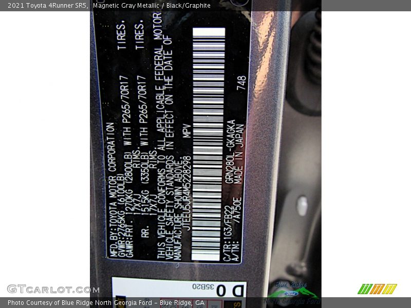 Magnetic Gray Metallic / Black/Graphite 2021 Toyota 4Runner SR5