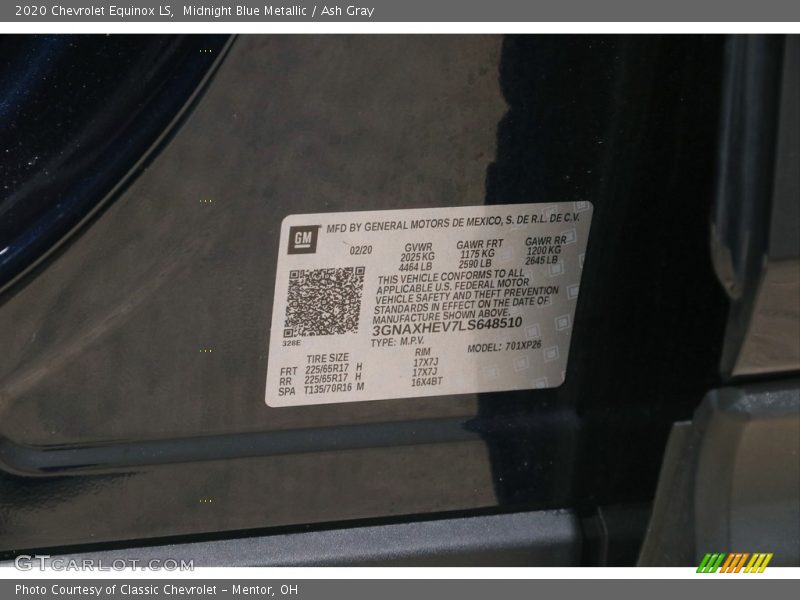 Midnight Blue Metallic / Ash Gray 2020 Chevrolet Equinox LS