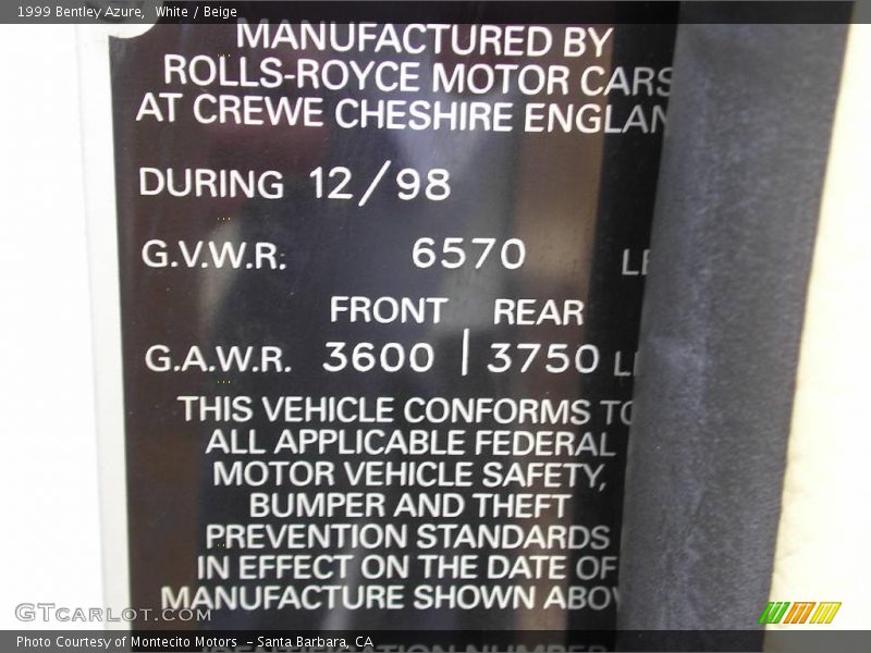 White / Beige 1999 Bentley Azure