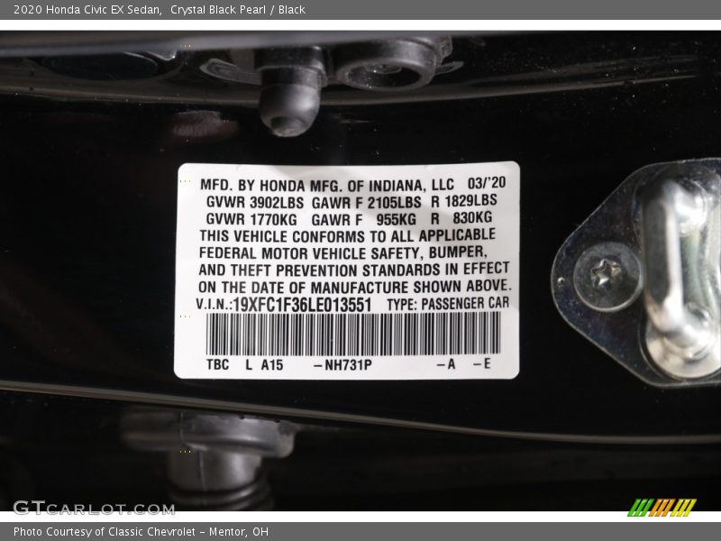 Crystal Black Pearl / Black 2020 Honda Civic EX Sedan