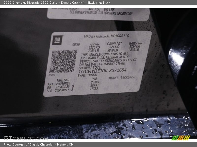 Black / Jet Black 2020 Chevrolet Silverado 1500 Custom Double Cab 4x4