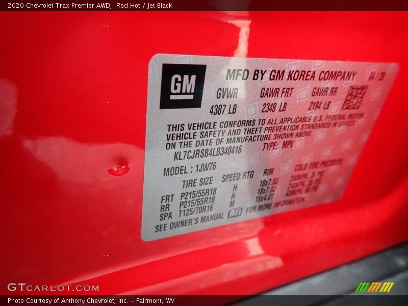 Red Hot / Jet Black 2020 Chevrolet Trax Premier AWD