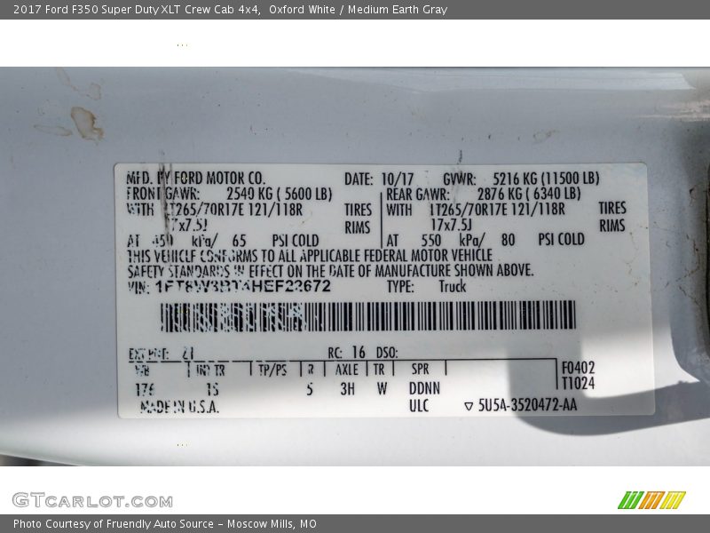 Oxford White / Medium Earth Gray 2017 Ford F350 Super Duty XLT Crew Cab 4x4
