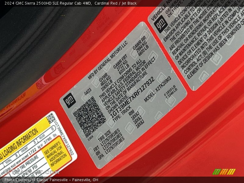 Cardinal Red / Jet Black 2024 GMC Sierra 2500HD SLE Regular Cab 4WD
