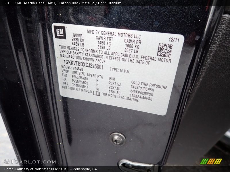 Carbon Black Metallic / Light Titanium 2012 GMC Acadia Denali AWD