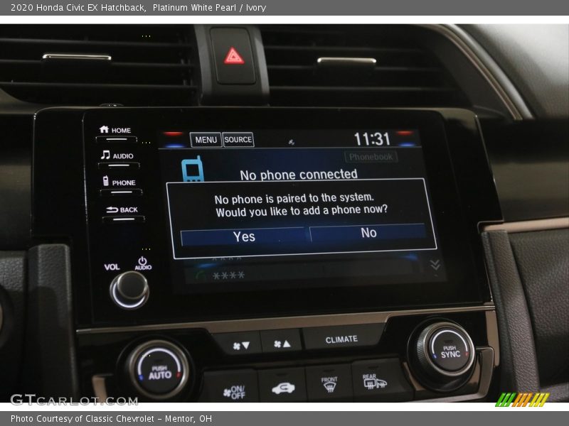 Platinum White Pearl / Ivory 2020 Honda Civic EX Hatchback