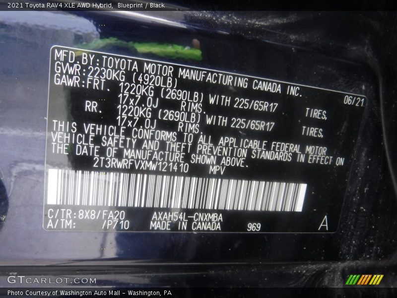 Blueprint / Black 2021 Toyota RAV4 XLE AWD Hybrid