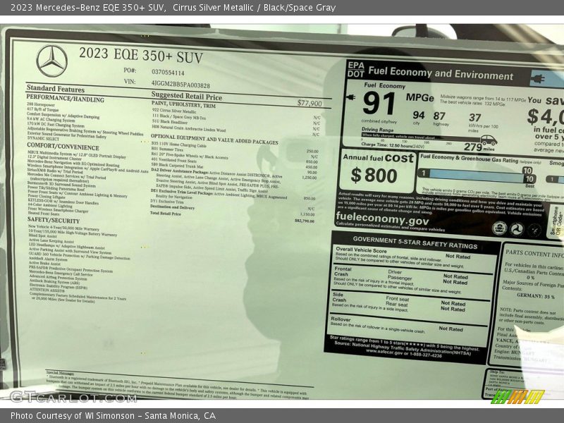  2023 EQE 350+ SUV Window Sticker