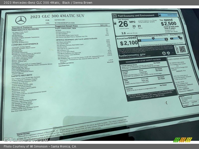  2023 GLC 300 4Matic Window Sticker