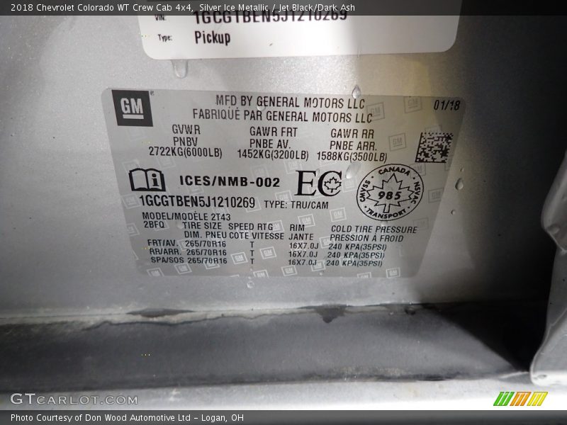 Silver Ice Metallic / Jet Black/Dark Ash 2018 Chevrolet Colorado WT Crew Cab 4x4