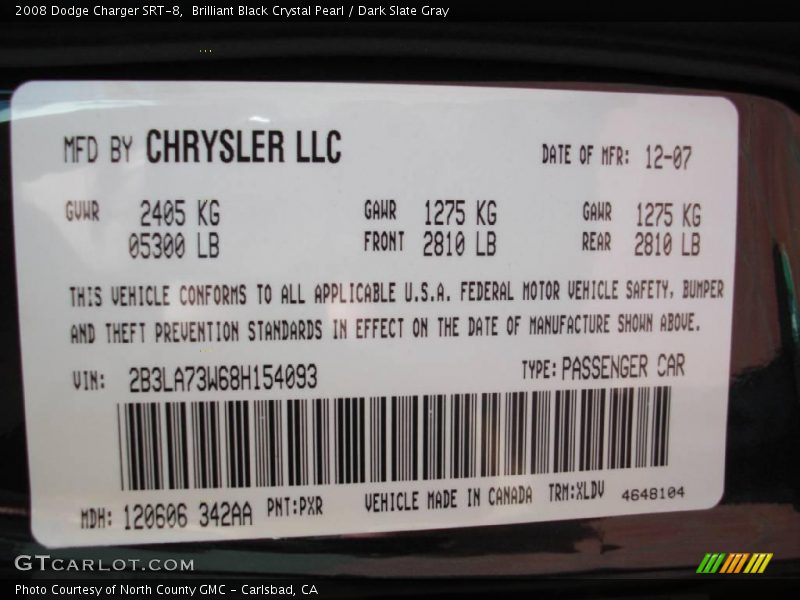 Brilliant Black Crystal Pearl / Dark Slate Gray 2008 Dodge Charger SRT-8