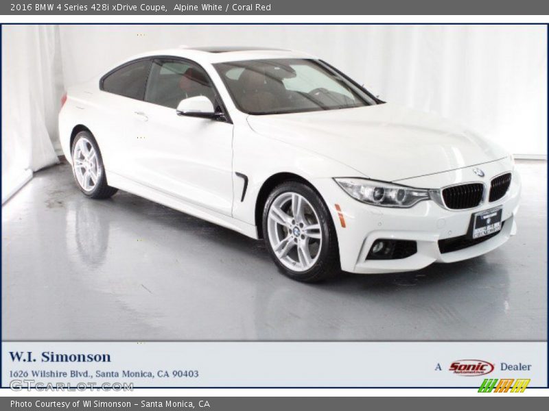 Alpine White / Coral Red 2016 BMW 4 Series 428i xDrive Coupe