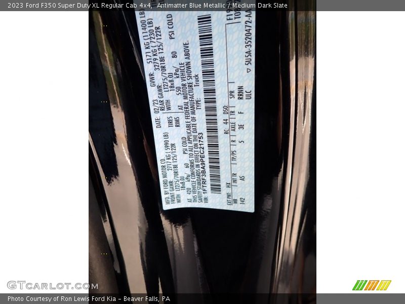 2023 F350 Super Duty XL Regular Cab 4x4 Antimatter Blue Metallic Color Code HX