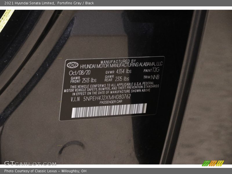 Portofino Gray / Black 2021 Hyundai Sonata Limited