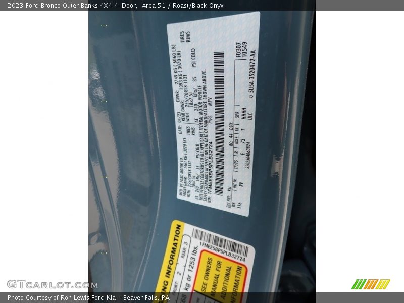 2023 Bronco Outer Banks 4X4 4-Door Area 51 Color Code KU