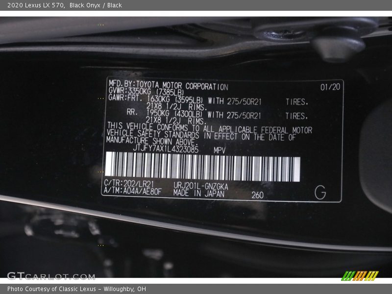 Black Onyx / Black 2020 Lexus LX 570