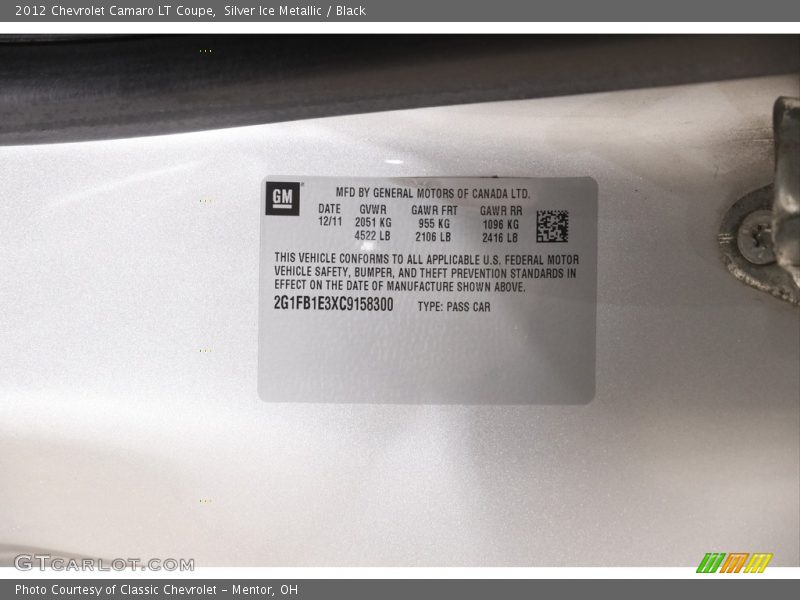 Silver Ice Metallic / Black 2012 Chevrolet Camaro LT Coupe