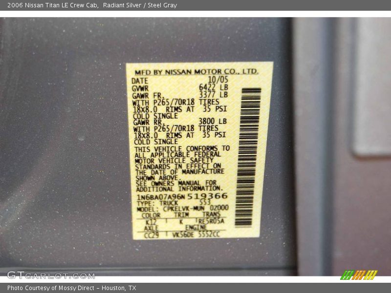 Radiant Silver / Steel Gray 2006 Nissan Titan LE Crew Cab
