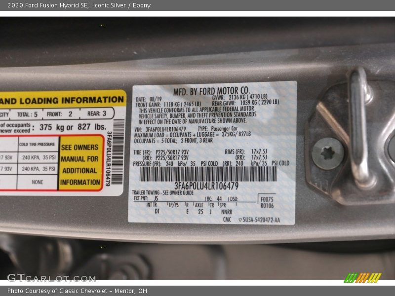 Iconic Silver / Ebony 2020 Ford Fusion Hybrid SE