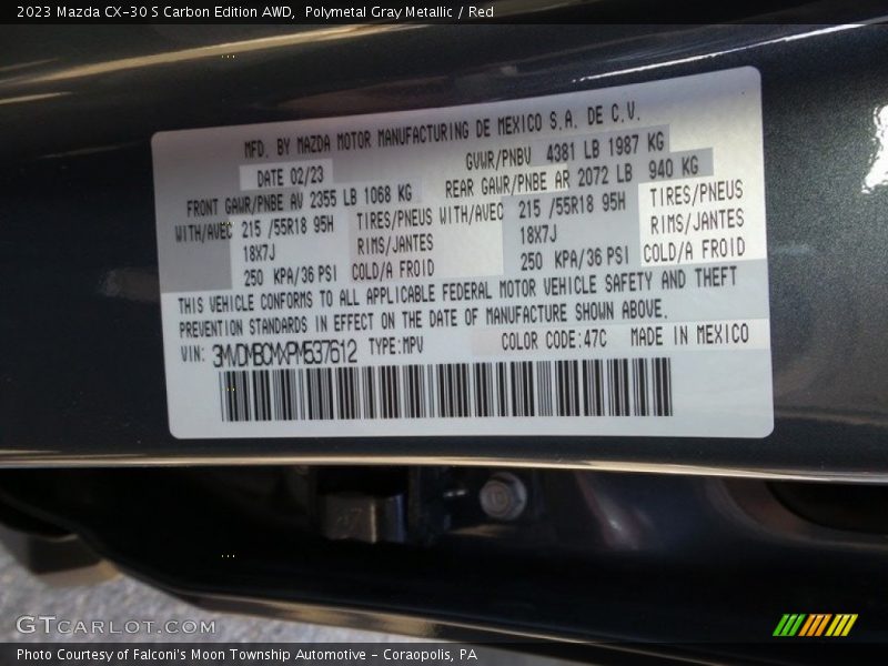Polymetal Gray Metallic / Red 2023 Mazda CX-30 S Carbon Edition AWD