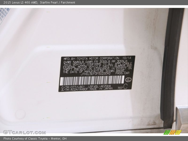 2015 LS 460 AWD Starfire Pearl Color Code 077