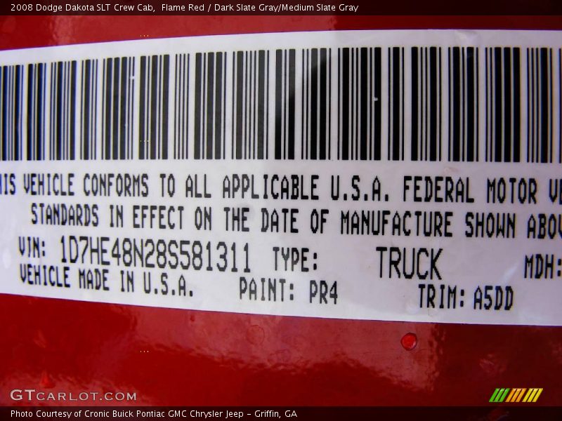 Flame Red / Dark Slate Gray/Medium Slate Gray 2008 Dodge Dakota SLT Crew Cab