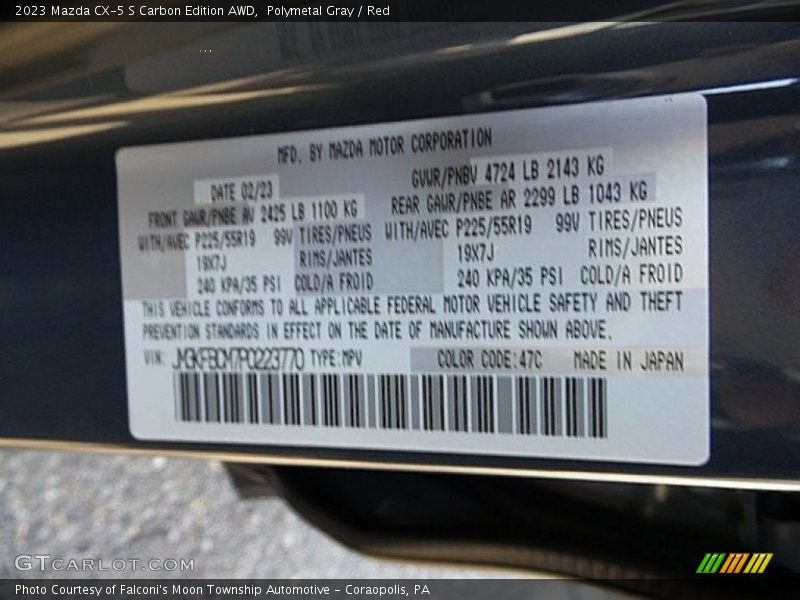 Polymetal Gray / Red 2023 Mazda CX-5 S Carbon Edition AWD