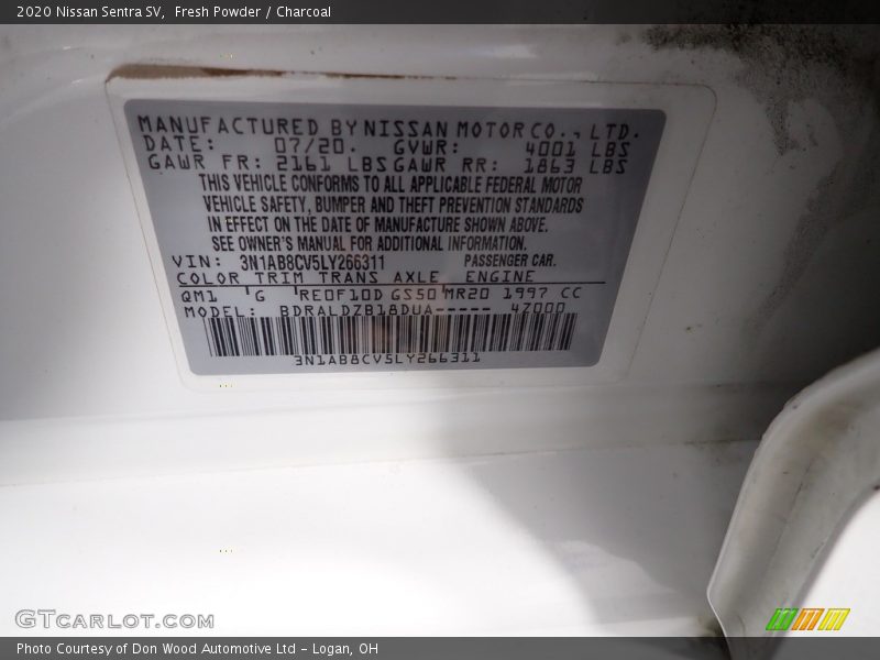 2020 Sentra SV Fresh Powder Color Code QM1