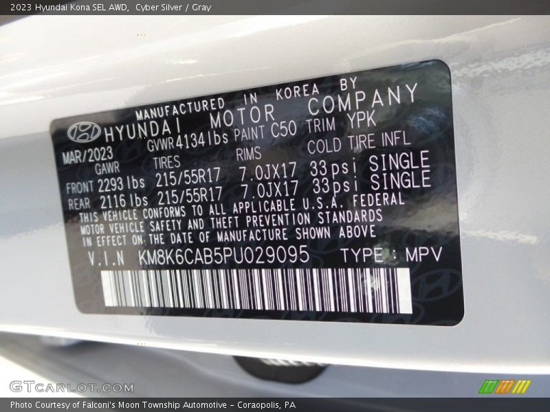 Cyber Silver / Gray 2023 Hyundai Kona SEL AWD