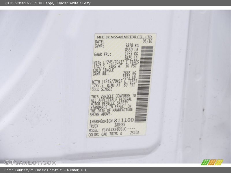 Glacier White / Gray 2016 Nissan NV 1500 Cargo