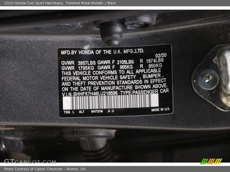 Polished Metal Metallic / Black 2020 Honda Civic Sport Hatchback